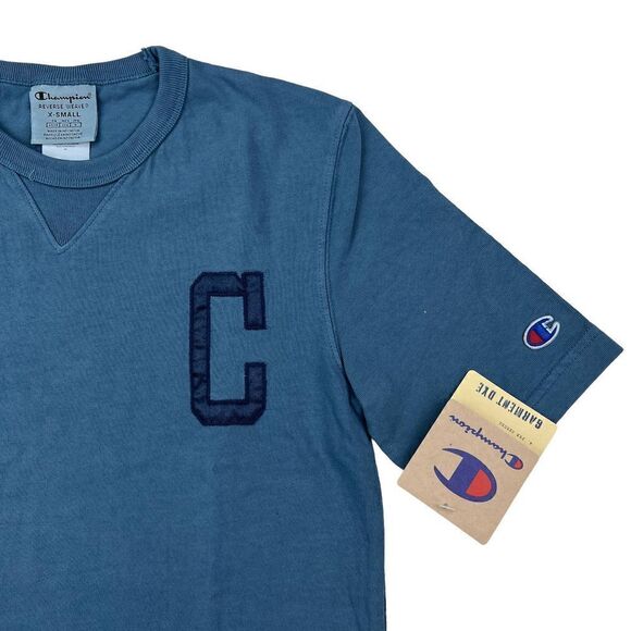 New Champion Men US XS Blue T-Shirt Crew Neck Short Sleeve Sport Casual Logo - Picture 2 of 9